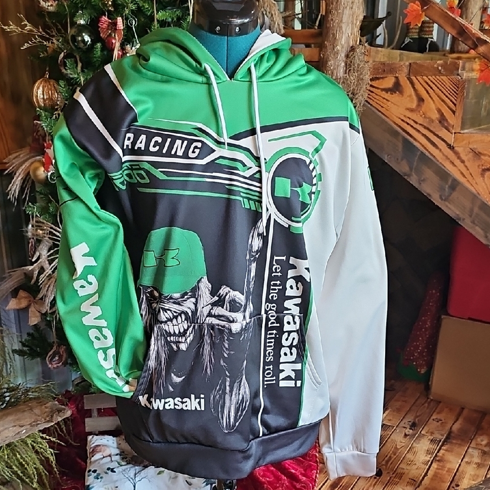 Kawasaki Green & Black Racing Hoodie - Men’s Lightweight Shirt Jacket